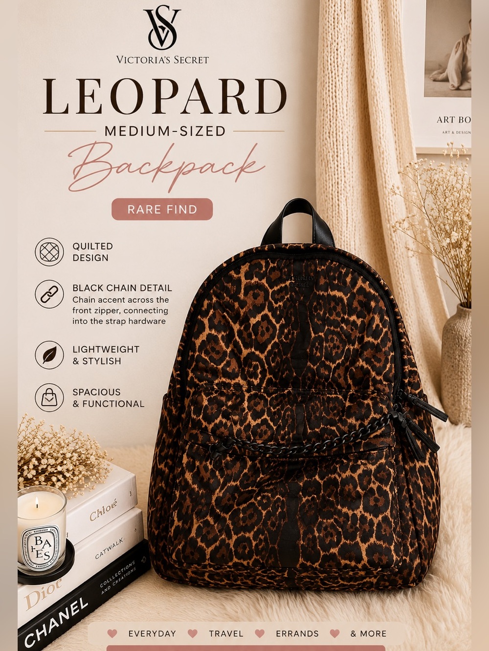 Victoria's Secret Brown Leopard-Print Medium Sized Backpack